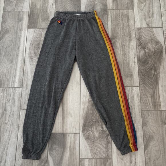 Aviator Nation 5 Stripe Rainbow Gray Jogger Pant Sweatpants Womens Sz XS Track - Picture 1 of 9